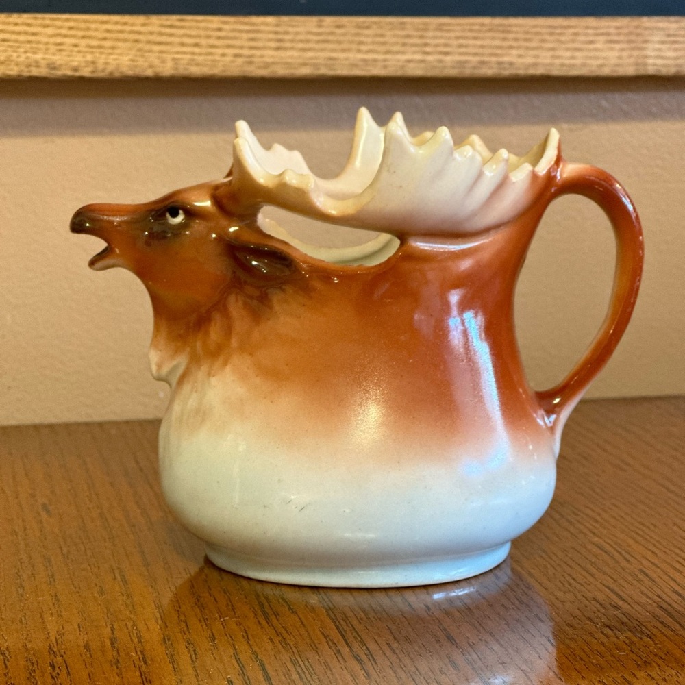 Antique Moose Elk Antler Figural Creamer